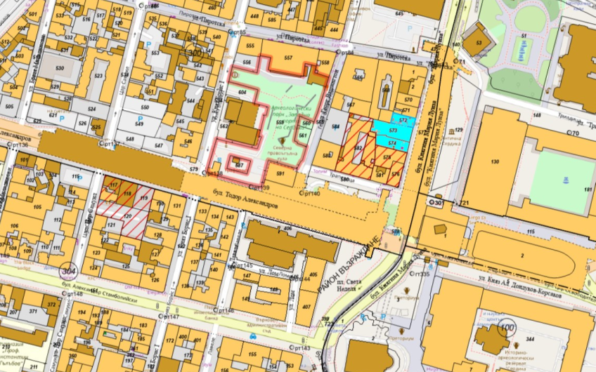Продава ПАРЦЕЛ 1099 идеален център бул. Тодор Александров и  бул. Мария Луиза срещу хотел Балкан Палас – Шератон и ЦУМ